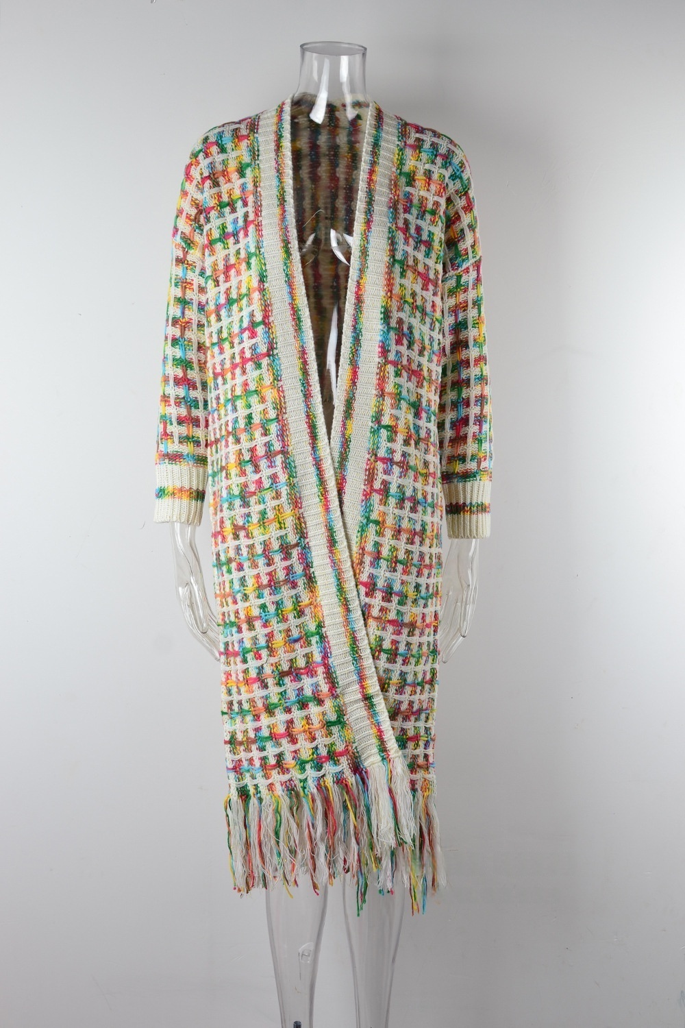 Elegant Colorful Long Cardigan Sweater Womens Large Size Knitted Sweater Coat